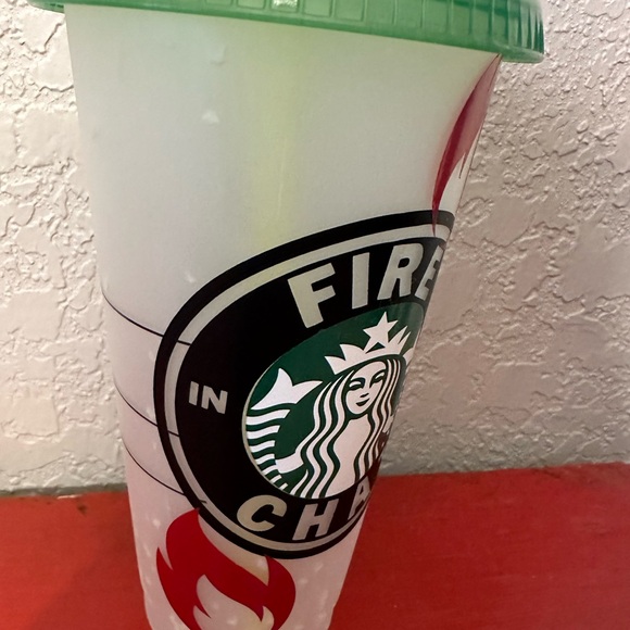 NEW. Starbucks Plastic  Cup with decal “FIRE IN THE CHAT”” Free Shipping! - Picture 3 of 10